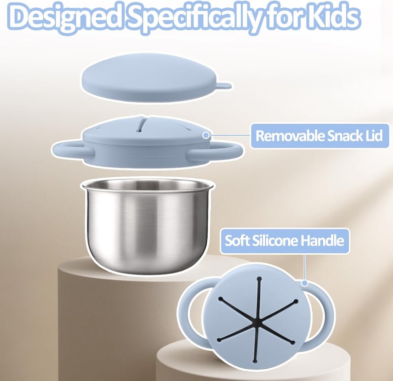 BUSOHA Stainless Steel Toddler Snack Cups - 9 OZ Spill-Proof Baby Snack Containers with Silicone Catcher and Lid Travel Snack Containers for Kids Food Grade Silicone Dishwasher Safe,Blue - Image 3